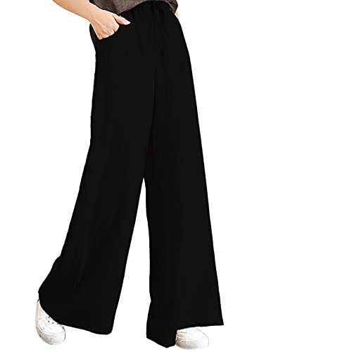 Sommerhose Damen,Damen Leinenhose Weite Sommerhosen Leicht mit Elastischem Bund Casual Loose Fit Trousers Freizeithose mit Taschen Frauen Hosen Hippie Boho Haremshosen von callmo