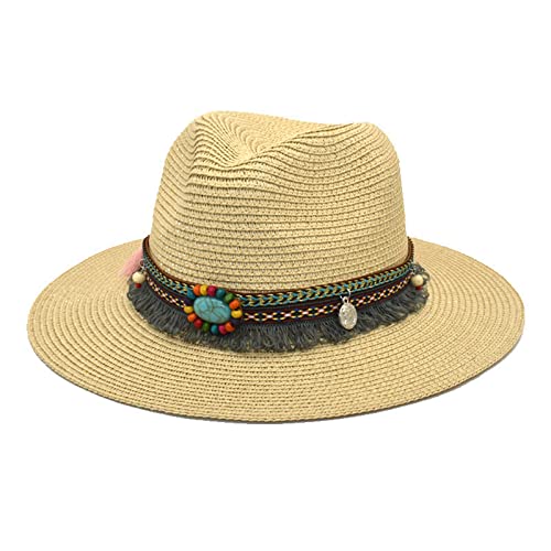 Sonnenhut Damen,Damen Strohhut Sommer Frauen Breite Krempe Seegras Dame Mode Hut Sonnenhut Strandhut Geschenke Panama mit Stoffband Sonnenschutz Faltbare Seegrashut Herren Sommerhut Outdoor Fedora Ja von callmo