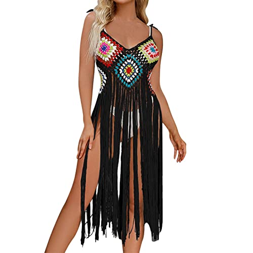 Strandkleid Damen Lang,Durchsichtiges Kleid Minirock mit Langen Ärmeln Bikini Cover Up Halbtransparentes Feines Netz Rundhalsausschnitt Minikleid Netz Shirt Strandkleid Sommertop von callmo