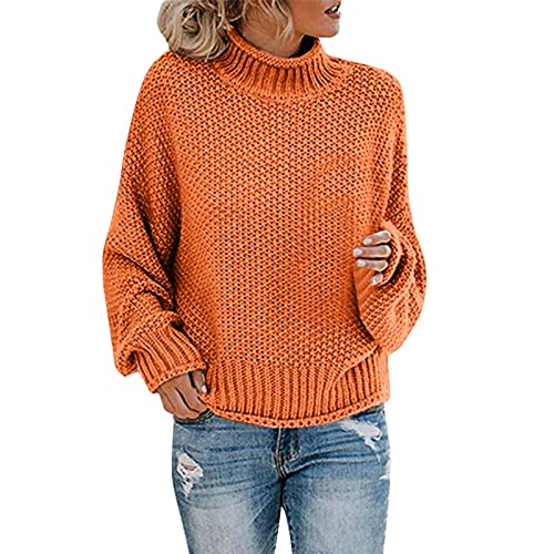 Strickpullover Damen Herbst Winter Stehkragen Strickpullover Dicker Pullover Rollkragenpullover Grobstrick Damenpullover Pullover Damen Elegant Strickpulli Oversize Pullover Damen Winterpullover von callmo