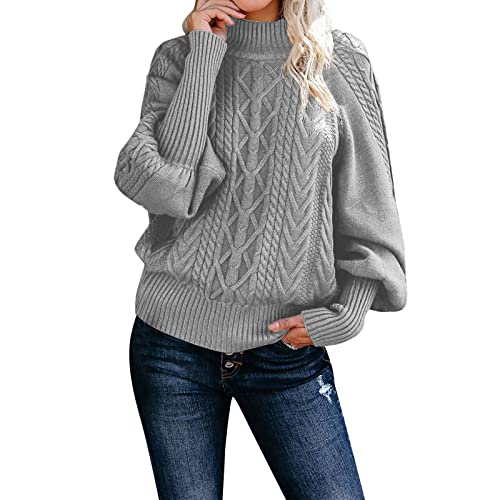 Strickpullover Damen Oversize Rollkragenpullover Damen Grobstrick Pullover Strickpullover Herbst Winter Langarm Rollkragen Streifen Sweatshirt Pulli Warm Casual Strick Sweater Oberteile für Frauen von callmo