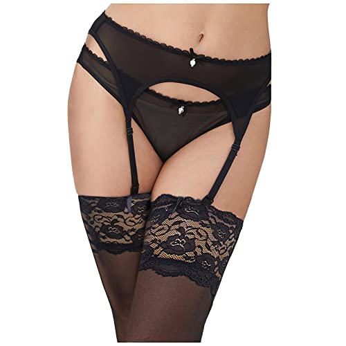 Strumpfhalter Damen Schwarz Strapsgürtel Spitzen Strapsen Dessous Set Strumpfgürtel mit String Hüftgürtel Garter Belt G-String Strumpfgürtel Korsett Spitze Hohe Taille Tanga für Strümpfe Dessous von callmo