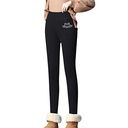 Strumpfhose Damen Schwarz, Leggings Damen Winter Damen Thermoleggings Gefüttert Thermo Super Dicke Kaschmir Samt Schön Weiß Eule Tier Drucken High Waist Schlank Bequem Warme Winterleggings von callmo