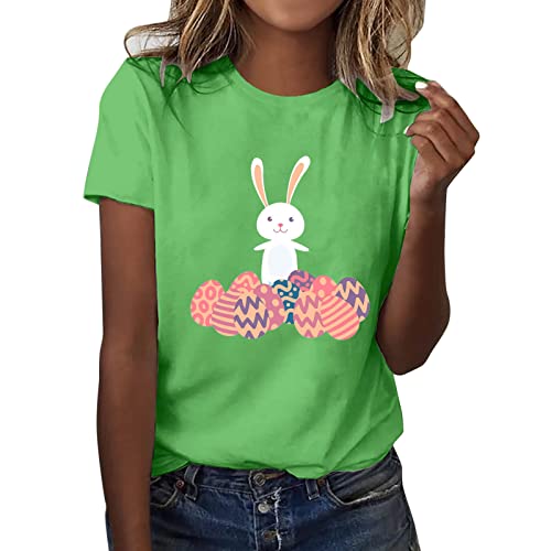 Sweatshirt Damen,Damen T-Shirt mit niedlichem Hasen-Motiv, Ostern, Kurze Ärmel, Rundhalsausschnitt, Grafik für den Sommer Rundhals Oberteile Teenager Osterhasen-Shirt für Frauen Frauen Casual Top Oste von callmo