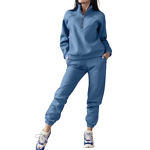 Sweatshirt Damen Oversized Jogginghose damen Reißverschluss V-Ausschnitt Sweatshirt Bequeme Sporthose sets Leicht Solid zweiteiliger damen loose overall sets Sommer und Herbst sets mit Taschen von callmo