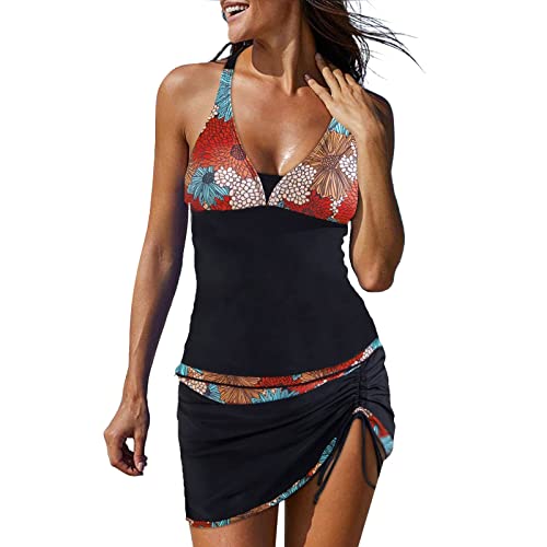 Tankini Damen Tankini Damen Badeanzug Bauchweg Badekleid Mesh Bademode Oberteil Zweiteilig Große Größen Frauen Rock Mit Short Blumendruck Gepolstert Summer Beach Kleidung Damen Tankinis Sexy von callmo