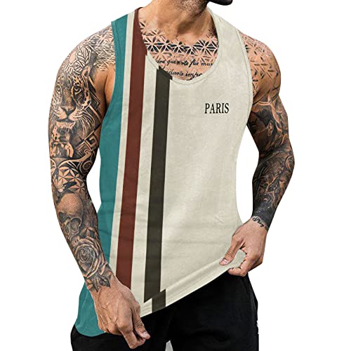 Tanktop Herren Gym,Herren Tank Top Hawaii-Print Sportstil Muskelhemden Training Tanktops Ärmellos Tankshirts Print T-Shirt Atmungsaktives Freizeit Funktionsunterwäsche Racerback Sportweste Tankshirt T von callmo