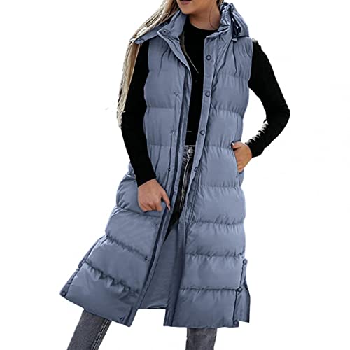 Weste Damen Lang, Damen Lang Winter Ärmellos Winterjacke Leicht Daunenjacke Warm Weste Jacke mit Kapuze Taschen Steppjacke Kapuzenweste Lange Steppweste Wintermantel Casual Outdoor Daunenmantel von callmo