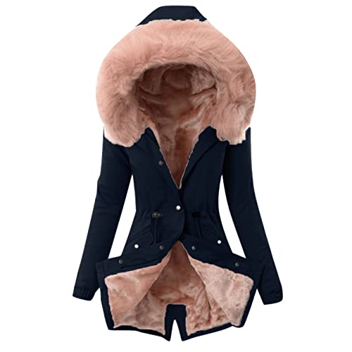 Winterjacke Damen Lang mit Fell Kapuze Warme Kunstpelz Gefüttert Winter Jacke Mantel Parka Wintermantel Dicker Winterparka Daunenjacke Trenchcoat Pelzmantel Große Größen Baumwolljacke Damenjacken von callmo