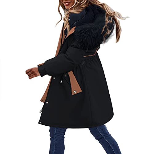 Wintermantel Damen Elegant, Winterjacke Damen Dicker Warm Wintermantel Herbstmantel Mantel Reissverschluss ​Winterparka Mit Kapuze Windbreaker Taschen Funktionsjacke Mode Kapuzenpullover Einfarbig von callmo