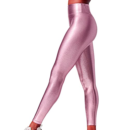 Yogahose Damen High Waist Damen Metallic Leggings glänzende Hose mit hoher Taille Shiny Leggings im Wet Look für Party Disco Kostüm Karneval von callmo