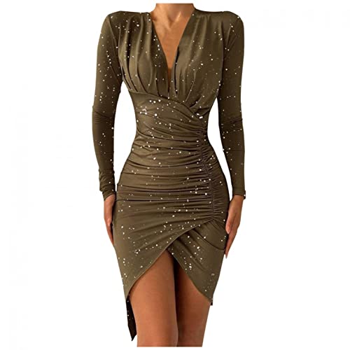 callmo Abendkleid Damen GroßE GroßEn, Langarm Kleid Sexy Stehkragen Pailletten Nähte Mesh Vintage Kleid Elegant Party Bodycon Kleid Abend Cocktailkleid Winterkleid Netzgarn Pailletten Kleider Damen von callmo