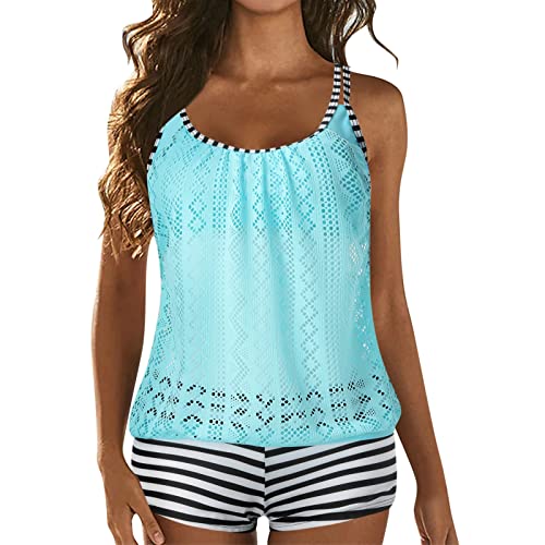 callmo Bademode Damen Tankini Damen Badeanzug mit Zierausschnitten Raffung Bauchweg Strandmode High Neck Einteilige Bademode Swimsuit von callmo