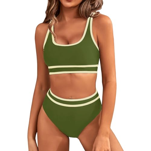 callmo Bikini Damen Set High Waist Zweiteiliger Badeanzug Bauchweg V Ausschnitt Sport Sexy Große Größe überkreuztes Blumenmuster Bikini Bademode Bauchkontrolle Bikini Sets für Damen Push Up von callmo