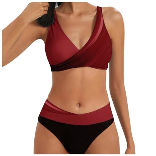 callmo Bikini Damen Set Push up High Waist Sexy Bikini Damen 2tlg Bauch Weg Triangel Breites Unterbrustband Gerippte Bikini Set mit Bügel Zweiteiliger Badeanzug mit Triangel Bikinihose von callmo