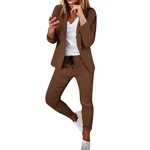 callmo Business Outfit Damen Set Langarm Business Set Zweiteiler Einfarbig Hose Lange Hosenanzüge Sportlich Slimfit Streetwear Frauen Freizeitanzug Damen Zweiteiler Fashion Set Anzugjacke von callmo