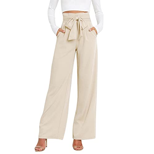 callmo Cargohose Damen Beige Damen Hose Elegant Baumwolle und Leinen High Waist Weites Bein Lang Hose mit Taschen Einfarbig Stretch Bequem Stoff Leinen Hose Locker Schlupfhose Stoffhose von callmo