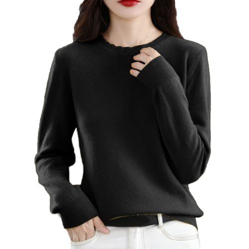 callmo Cashmere Pullover Damen, 100% Pure Cashmere Pullover Herbst Winter Warm Langarm Wollpullover Gestrickt Einfarbig Weiche Winterpullover Rundhalsausschnitt Kaschmirpullover Knit Pullover von callmo