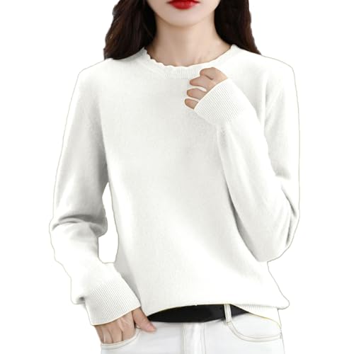 callmo Cashmere Pullover Damen, 100% Pure Cashmere Pullover Herbst Winter Warm Langarm Wollpullover Gestrickt Einfarbig Weiche Winterpullover Rundhalsausschnitt Kaschmirpullover Knit Pullover von callmo