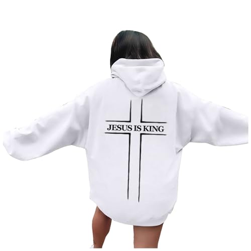 callmo Christliche Sweatshirts für Damen, Jesus is King, Kapuzenpullover, Oberteil, übergroß, lässig, langärmelig, Jesus-Sweatshirt mit Taschen von callmo