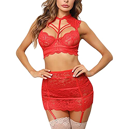 callmo Damen BH Set Mit Slip nterwäsche Frauen Sexy Set Curvy Ouvert Nachtwäsche Reizwäsche Negligee Push Up Teddy String Babydoll Unterwäsche Wetlook Mit Spitze Nachtkleid Dessous Lingerie von callmo