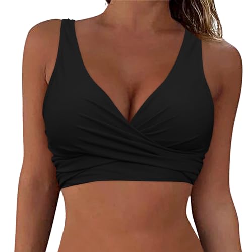 callmo Damen Bikini Top Swimsuit Schnell Trocknend Padded Bikini Swim Oberteil V Ausschnitt Push up Bademoden Rückenfrei Verstellbar Swim Sports BH Bikinioberteil Workout Swimwear Strandkleidung von callmo