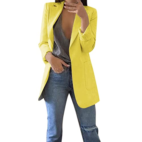 callmo Damen Blazer Damen Einfarbig Slim Fit Jacke Sommer Herbst Freizeit Coat Schuljacke Für Den Herbst Elegant Langarm Blazer Damen Blazer aus Weichem Jersey Stoff Anzug Jacke Kurzblazer Langarm von callmo