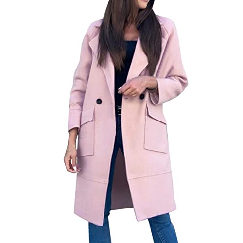 callmo Damen Blazer Sommer Leinen Damen Lang Blazer Winter Revers Wollmantel Elegant Trench Jacke Lange Parka Overcoat Outwear Mantel Langarm Blazer Sakko Einfarbig Slim Fit Jacke von callmo