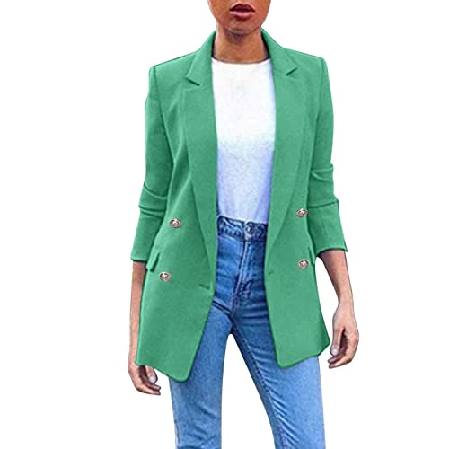 callmo Damen Blazer Sportlich Longblazer Damen Basic Knöpfen Vintage Anzugjacke Einfarbig Geschäft Büro Anzugjacke Oversize Dünn Blazerjacke Leicht Mantel Anzugjacke für Arbeit Büro Sakko von callmo