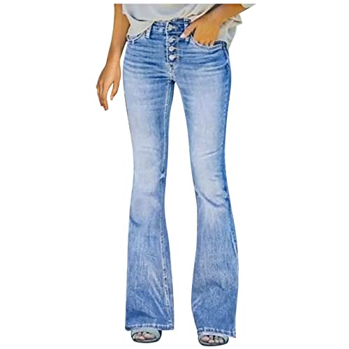 callmo Damen Bootcut Hosen Hüftjeans Jeans Schlagjeans schwarz Schlag-Hose-n Damenjeans Damen-Hose-n Jeans-Hose-n Hüft-Hose-n Niedrige-r Leib-Höhe Bund Stretchjeans Stretch-Hose-n Mittelblau von callmo