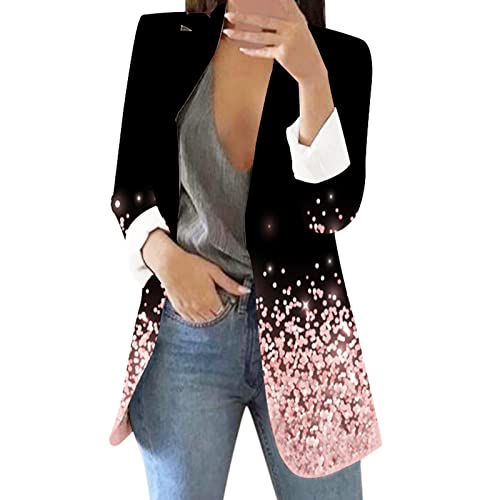 callmo Damen Pailletten Damen Pailletten Blazer mit Glitzer Langarm Bomberjacke Slim Fit Pailletten Jacke Elegant Kurz Sakko Einfarbig Blazermantel Party Outwear Cardigan von callmo