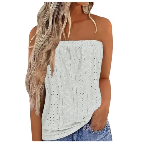 callmo Damen Tube Top Sommer Tops Elegant Bandeau Top Ärmellos Shirts Off Shoulder Top Casual Strand Trägerloses Tank Top Urlaub Strand Tunika Bluse Schulterfreies Oberteil y2k top Schlauch-Top von callmo