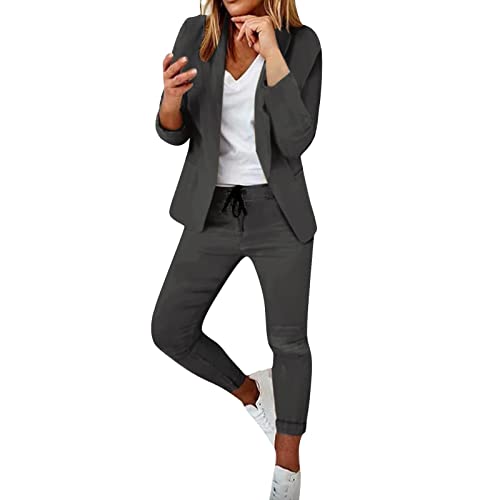 callmo Damen Zweiteiliger Anzug Set Revers Business Büro Formal Blazer Langarm Anzugjacke Hosenanzug Slim Fit Hose 2 Stück Modern Festlicher Suit von callmo