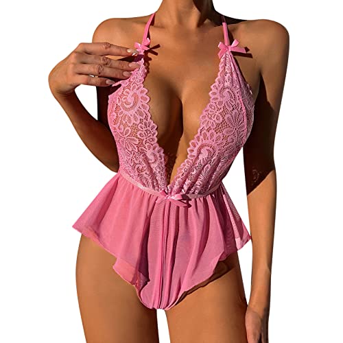 callmo Dessous Damen Sexy ReizwäSche, Dessous Set Sexy High Waist BH und Panty Set 2 Teile Spitze Babydoll Set Reizwäsche Set Push Up BH und Spitzen Panties Lingerie Serpentin Spitze Zweiteiliges von callmo