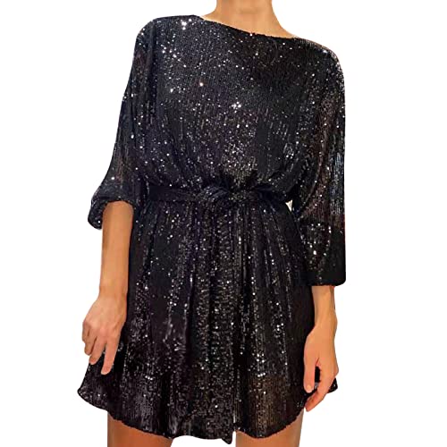 callmo Etuikleid Damen Elegant,Damen Pailletten Kleid Sparkle Party Bodycon Minikleid Ärmellos Tunika Weste Partykleid Damen Sequin Schulterfrei Glitzer Dress von callmo