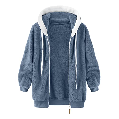 callmo Fleecejacke Damen Oversized Warm Hoodie Plüschjacke mit Reißverschluss Kapuzenjacke Elegant Winterjacke Teddy Fleece Zip up Sweatshirt Herbst Winter Kapuzenpullover Mantel Jacke Oberteile von callmo