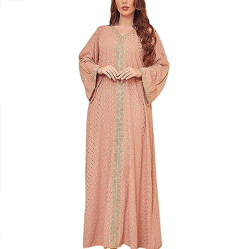 callmo Gebetskleidung FüR Frauen Einteilig V-Ausschnitt Colorblock Voller Abdeckung Muslimische Kleider Mit Polka Dot-Druck Modern Langarm Arabisch Kaftan Elegant Bequemes Abaya FüR Hochzeit, Abend von callmo