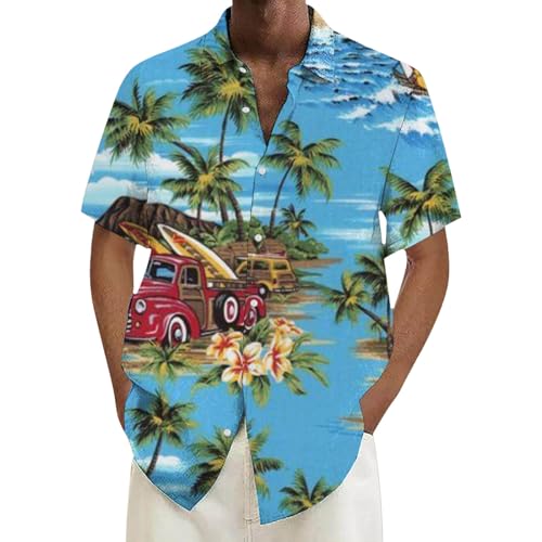callmo Hawaii Hemd Männer Funky Hawaiihemd Herren Kurzarm Lässig Button Down Baumwolle Hawaii-Print Diverse Farben Leinenhemd Kurzarmhemden Freizeithemd Strandhemd von callmo