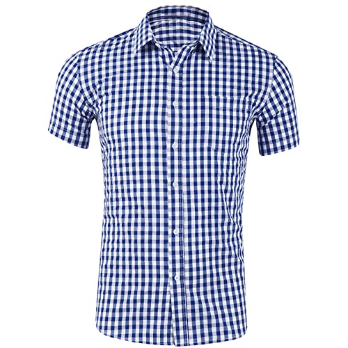callmo Herren Hemd Kurzarm Trachtenhemd Karohemd Freizeithemd Slim Fit Kariert Baumwollmischung Sommer Casual Style von callmo