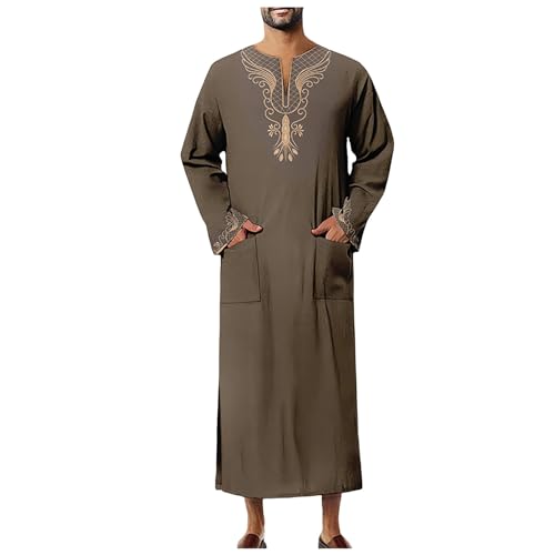 callmo Ihram Kleidung Männer Baumwolle mit Taschen Islamische Kleidung Muslimische Weiß Kaftan Lang XXXL Abaya Übergröße Arabische Gebetskleidung Kaftan Herren Abaya Herren Nachthemd Langarm von callmo