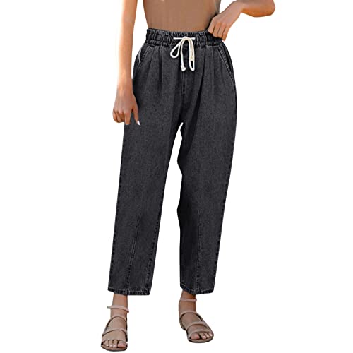 callmo Jeans Damen Stretch Sommerhose Freizeithosen mit Taschen Trainingshose Hose Damen Hose Mode Damen Bedruckte lässige lockere Hose Bequeme Hose mit geradem Bein Jeans Hose Damen Schwarz von callmo