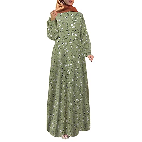 callmo Kleid Damen Sommer,Damen Gebetskleid Ramadan islamische muslimische Kleidung Lange Ärmel Abaya Kleid Einfarbig Türkischer Robe Dubai Outfits von callmo