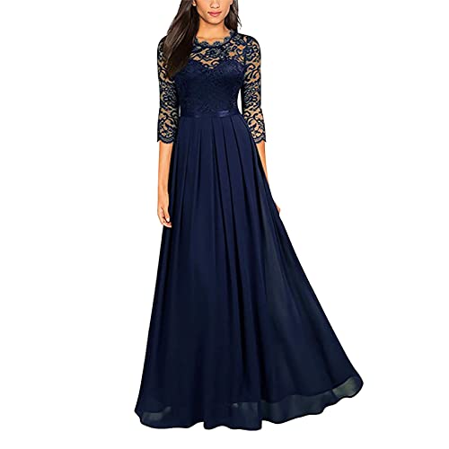 callmo Kleider Damen Festlich Elegant Abendkleider Elegant Lang Damen, Kleid Chiffon Elegante Spitze Patchwork Ausschnitt Langes Brautjungfer Abendkleid Sommerkleid Mit ärmel von callmo