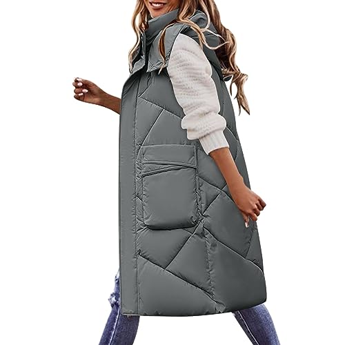 callmo Longweste Damen Steppweste Weste Schwarz Damen Leichte Winterweste Ärmellose Elegant Daunenweste Winter Outdoorweste Ultraleichte Mit Kapuze Steppweste Lang Norweger Reitweste Daunenmantel von callmo