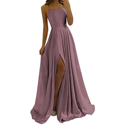 callmo Meerjungfrau Satin Abendkleid mit Schlitz Spaghettiträgern Lange Brautjungfer Satin Wickelkleid Ballkleider von callmo