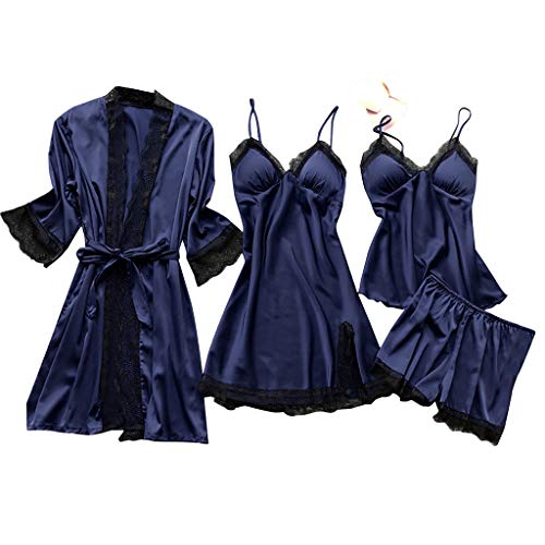 callmo Morgenmantel Damen Sexy 5 Stück Sets Nachtwäsche Bademantel Dessous Nachtwäsche Robe Anzug Frühling Sommer Hauskleidung Spitzenbesatz Schlaf Outfit von callmo