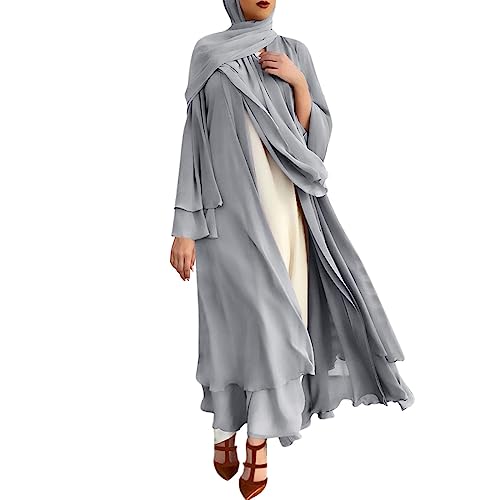 callmo Muslimisches Kleid Damen Einfarbig Zweiteiliger Muslim Lange Robe mit Hijab Naher Osten Dubai Arab Islamischer Ramadan Sommerkleid Gebetskleidung Abaya für Frauen von callmo