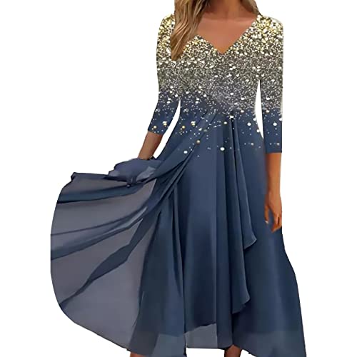 callmo Partykleid Damen Glitzer Silvester Kleid Damen Glitzer Langarm Hochzeit Glamour Cocktailkleid Schöne Vintage Mode Pailettenkleider Winter lässige Chiffon Partykleid Wedding Midikleid von callmo