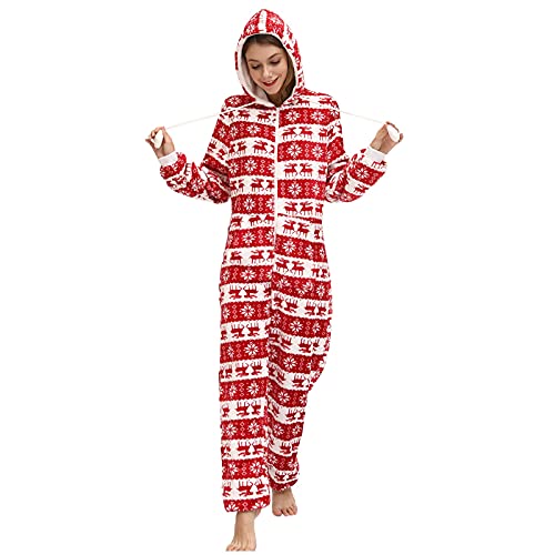 callmo Pyjama Damen Satin Fleece Weihnachts Jumpsuit Einteiler Damen Schlafanzug, Warm Winter Schlafoverall Overall Onesie Lang Kuschelig Weich Weihnachten Pyjama Flauschig von callmo