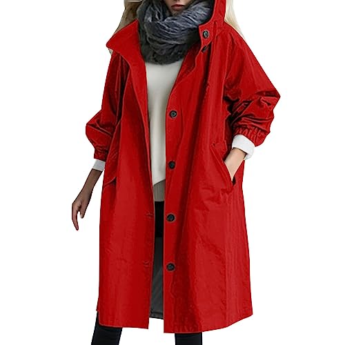 callmo Regenjacke Damen Wanderjacke Damen Einfarbig wasserdichte Übergangsjacke Gefüttert mit Gestreift Kapuze Stanzjacke Atmungsaktive Reißfeste Frühling Herbst Leichte Kapuzenjacke Reißverschluss von callmo